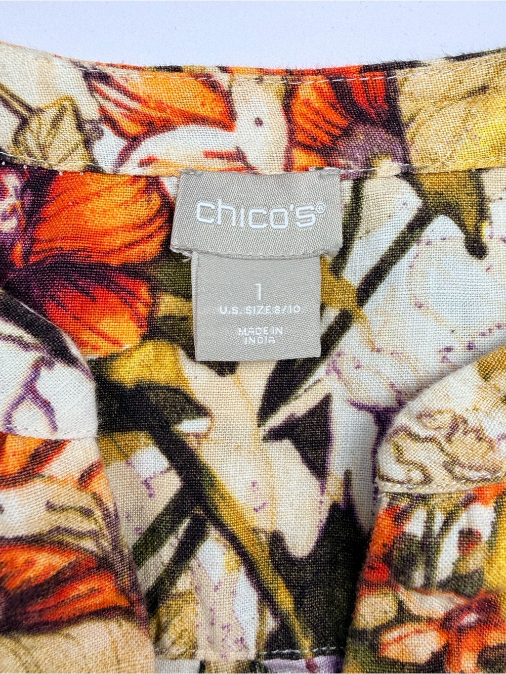 Chico’s 100% Linen Floral Shift Dress Size 1 US 8/10 Botanical Print Cottagecore - Picture 4 of 8